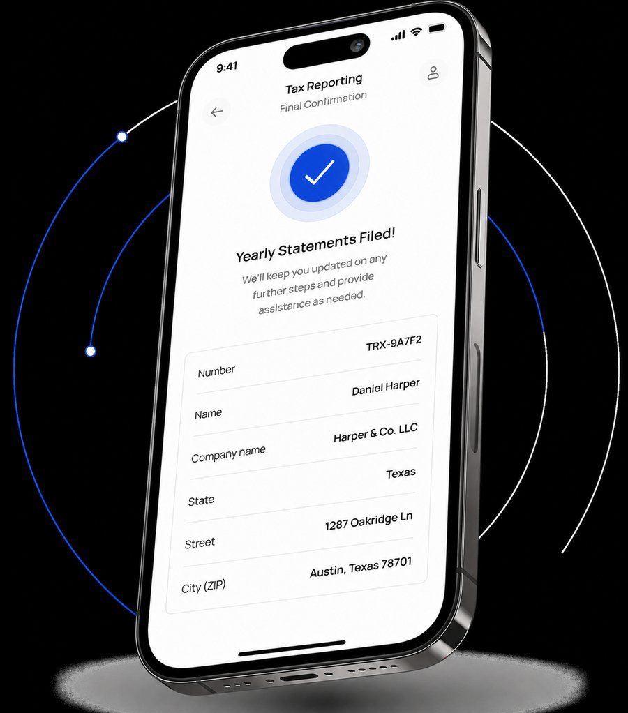 Illustration of a filing confirmation screen on a phone
