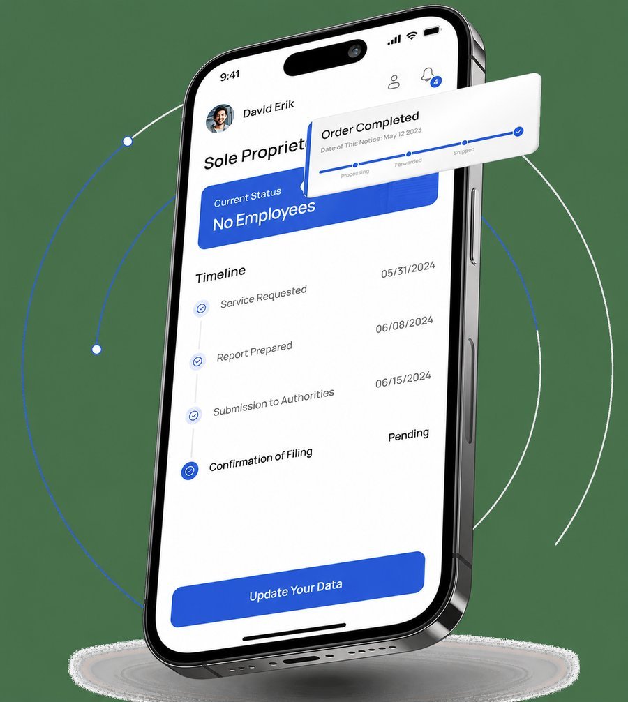 Illustration of a filing status and timeline on a phone screen